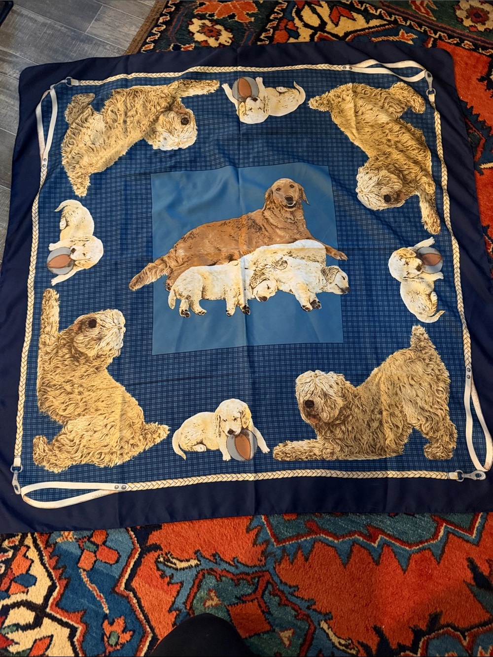 Vintage SYMPHONY SCARFS Dog Print Collectible Square Scarf 34" squared - Picture 2 of 7